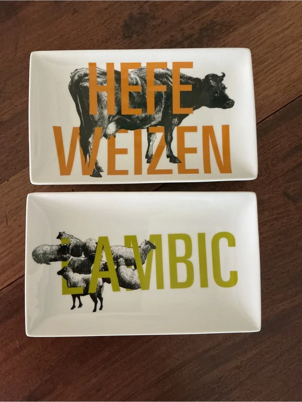 Crate & Barrel Six Pack Craft Beer Rectangular Plates with Graphics
